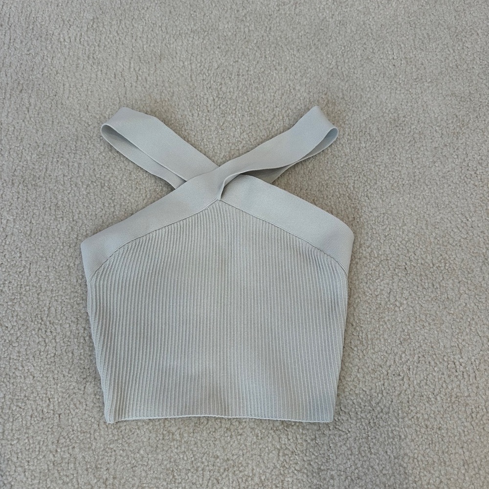 Aritzia Sculpt Knit Criss Cross Cropped Tank beige